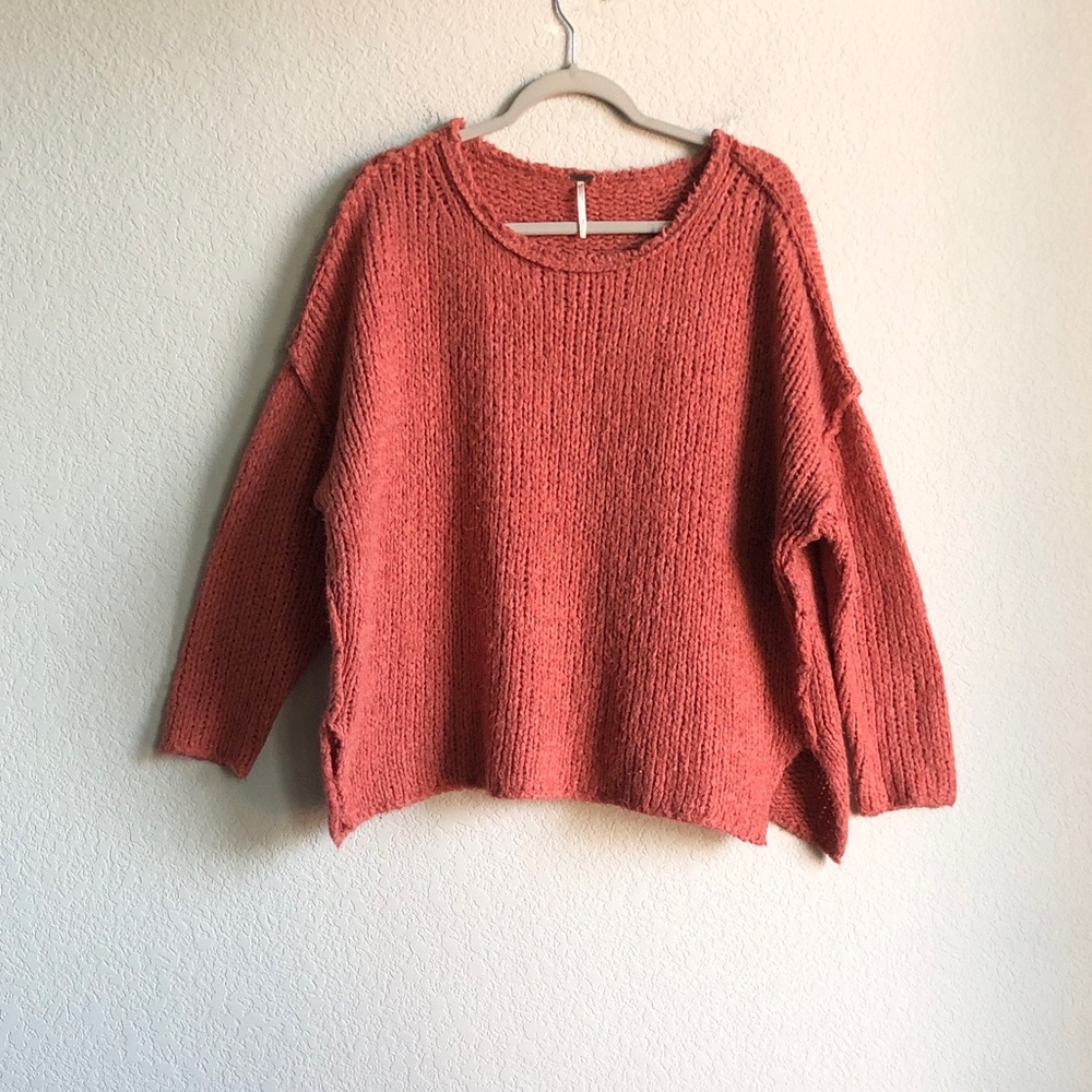 Free People Oversized Slouchy Fuzzy Sweater Angora Wool Salmon Red